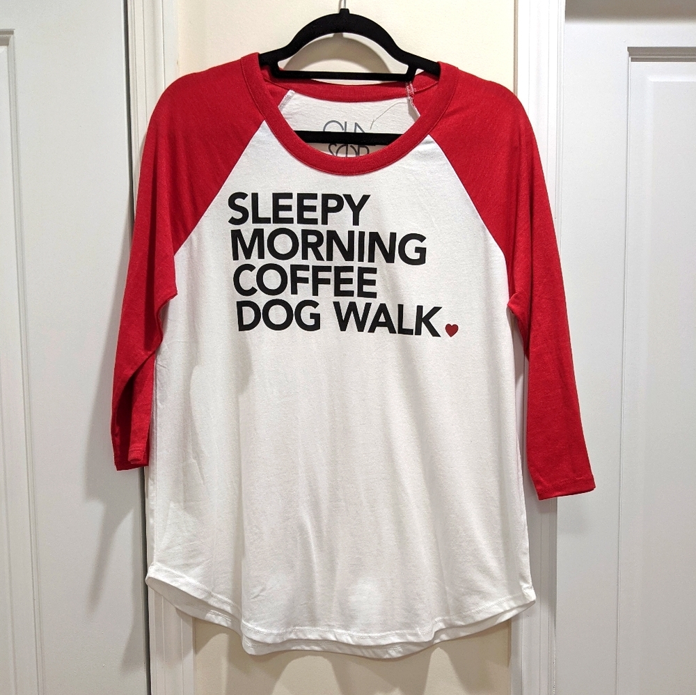 Chaser 'SLEEPY MORNING COFFEE DOG WALK' Raglan Tee